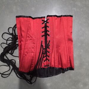 Victoria's Secret Red Satin Lace-Up Corset Waist Cincher Size S